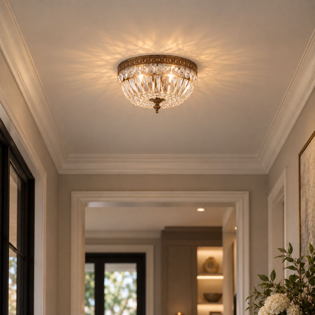 Devon Collection - Old Brass - Clear Crystals Flush Mount - W:30cm