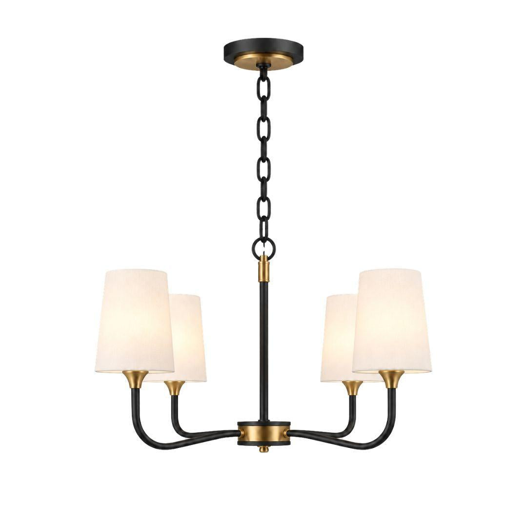 Royston Collection - 4 Light Chandelier - Satin Brass & Matte Black - W:73.6cm