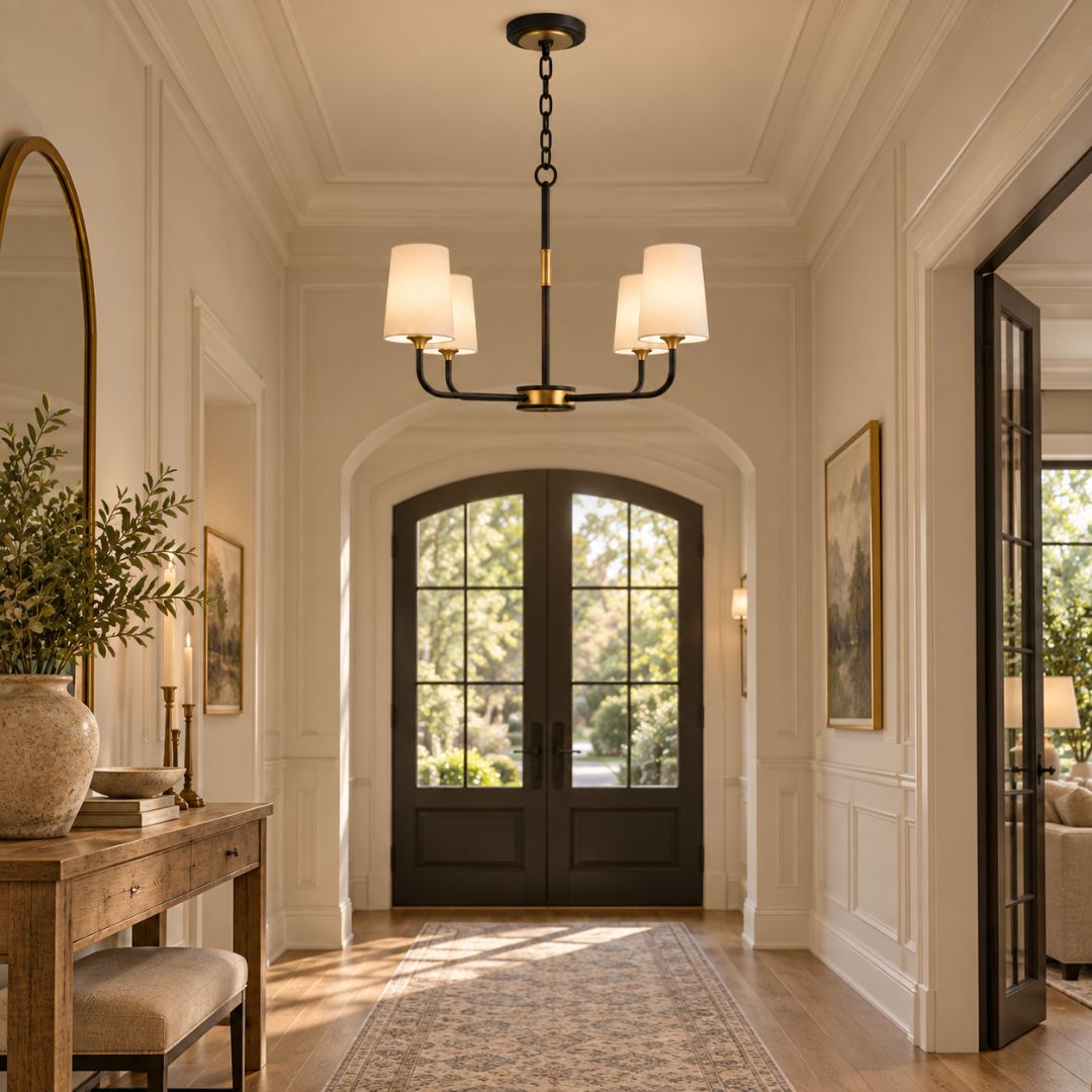 Royston Collection - 4 Light Chandelier - Satin Brass & Matte Black - W:73.6cm