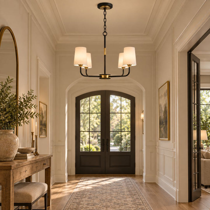 Royston Collection - 4 Light Chandelier - Satin Brass & Matte Black - W:73.6cm
