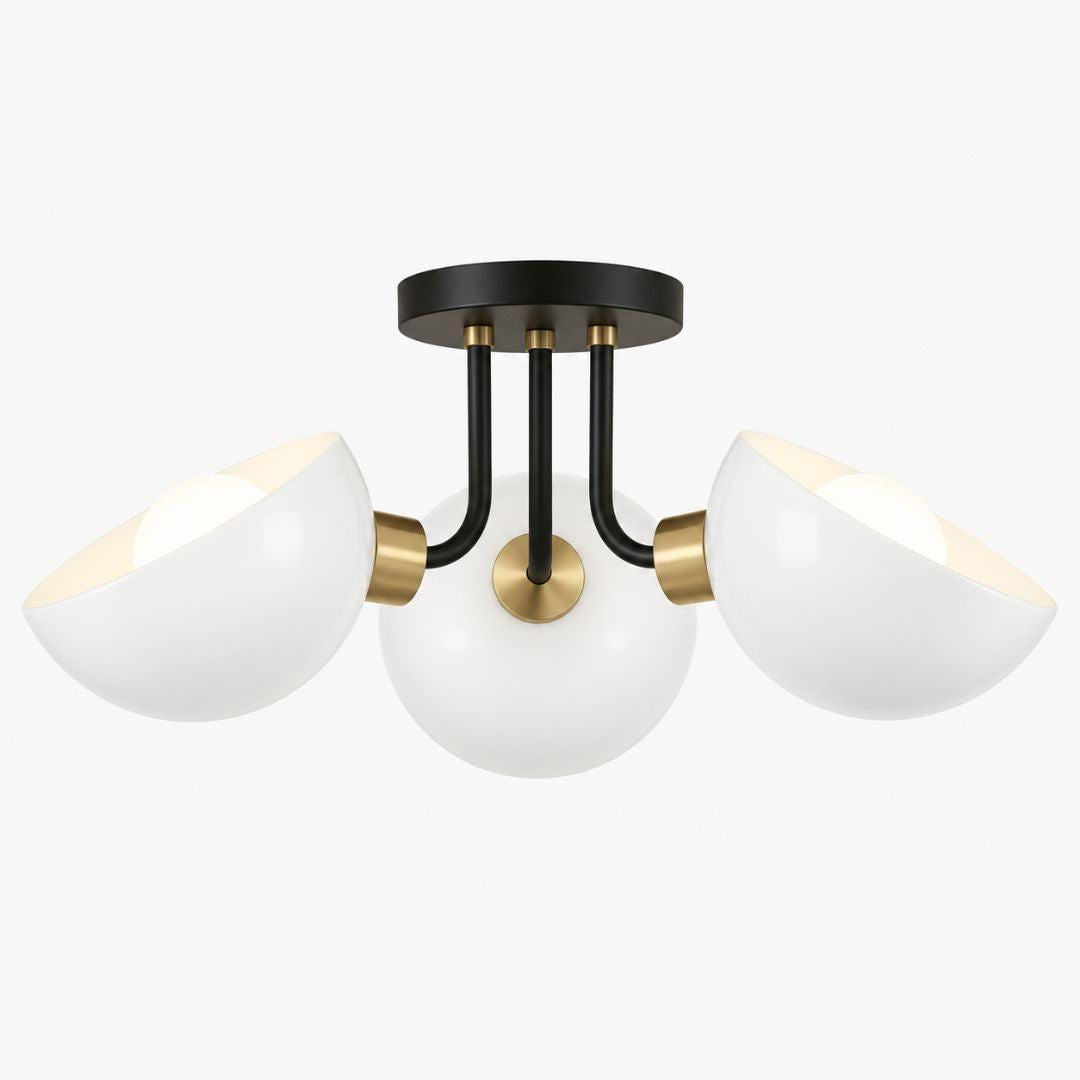 Gamma Collection - 3 Light - Flush Mount - Matte Black & Satin Brass