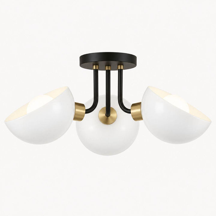 Gamma Collection - 3 Light - Flush Mount - Matte Black & Satin Brass