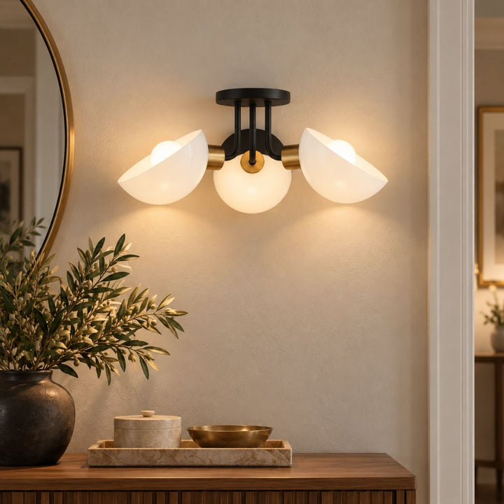 Gamma Collection - 3 Light - Flush Mount - Matte Black & Satin Brass