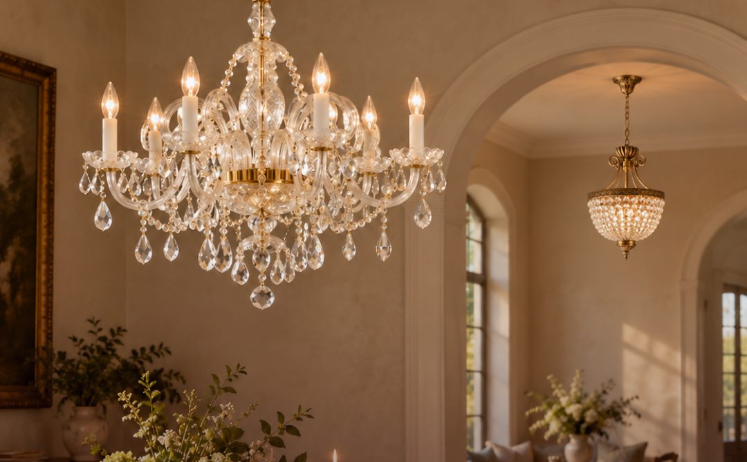 The Textural Home: Bohemian Prague 8 Arm Crystal Chandelier - Brass Fixtures with Florence Basket Chandelier - Solid Brass Finish- W:40cm
