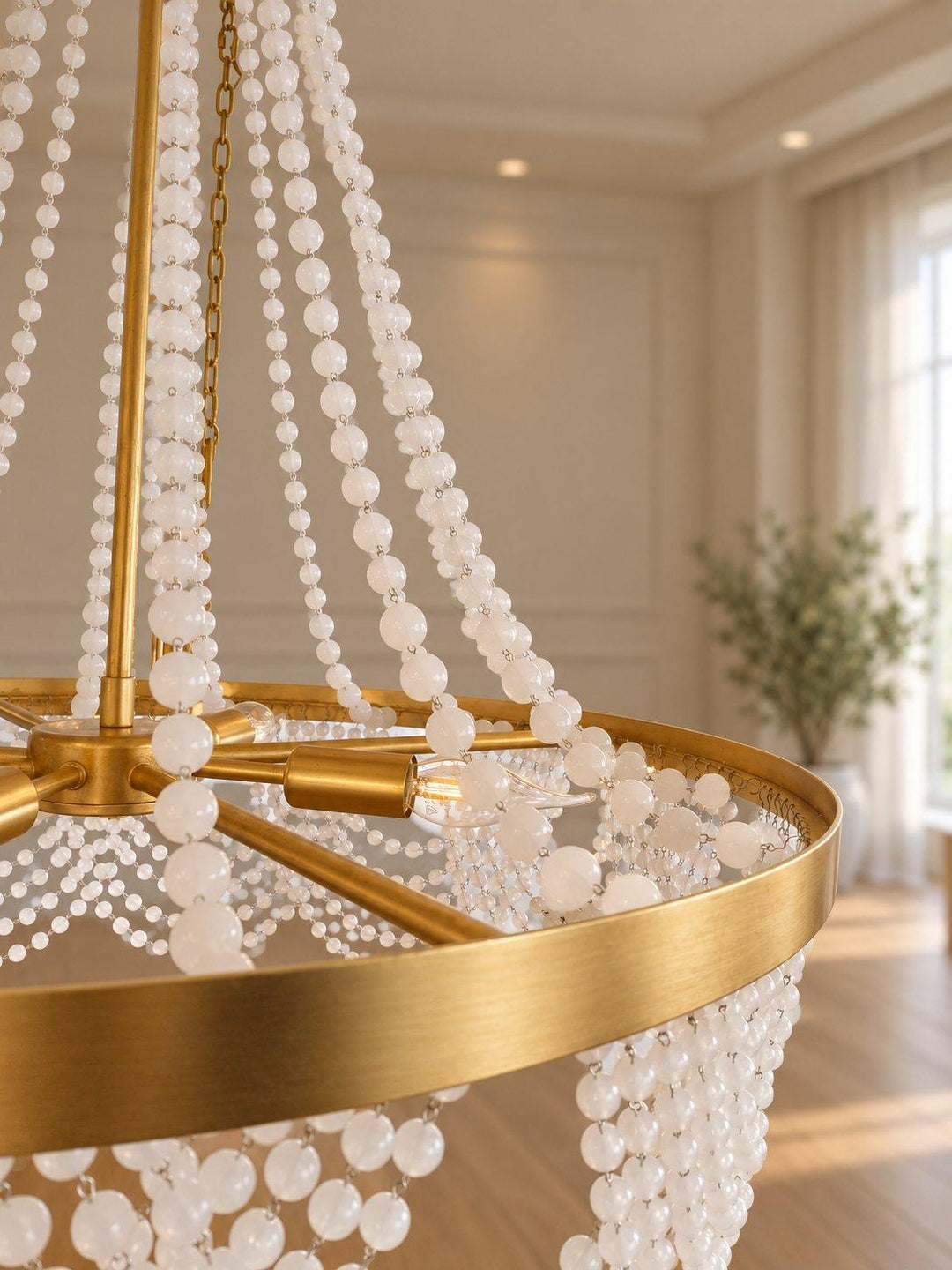 Perla Collection - Antique Gold Chandelier - Frosted Glass Beads