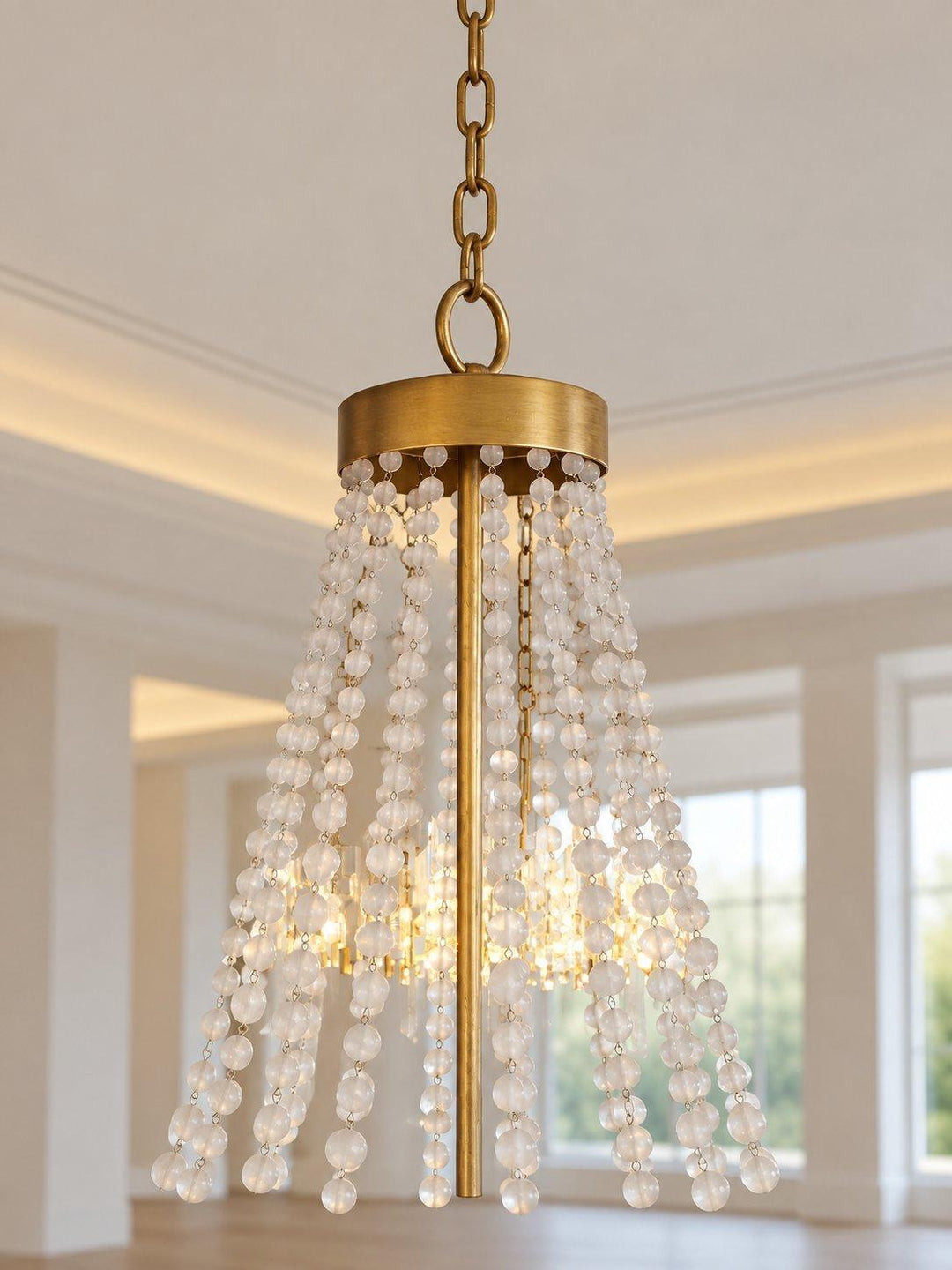 Perla Collection - Antique Gold Chandelier - Frosted Glass Beads