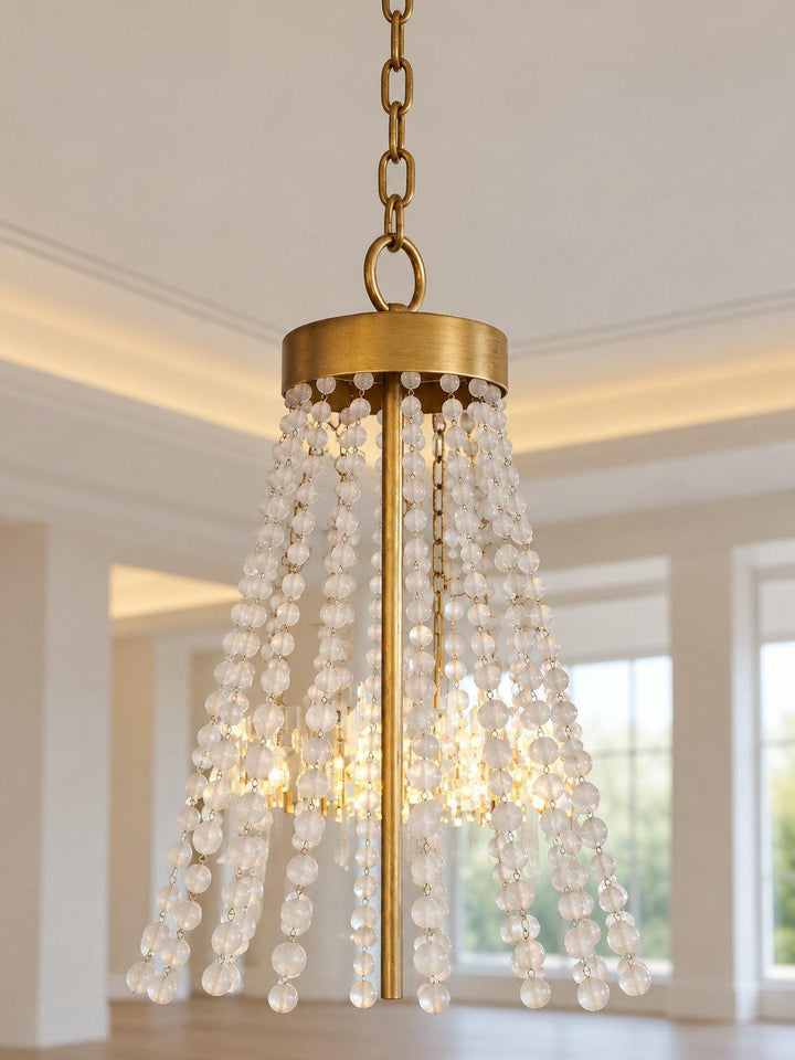 Perla Collection - Antique Gold Chandelier - Frosted Glass Beads