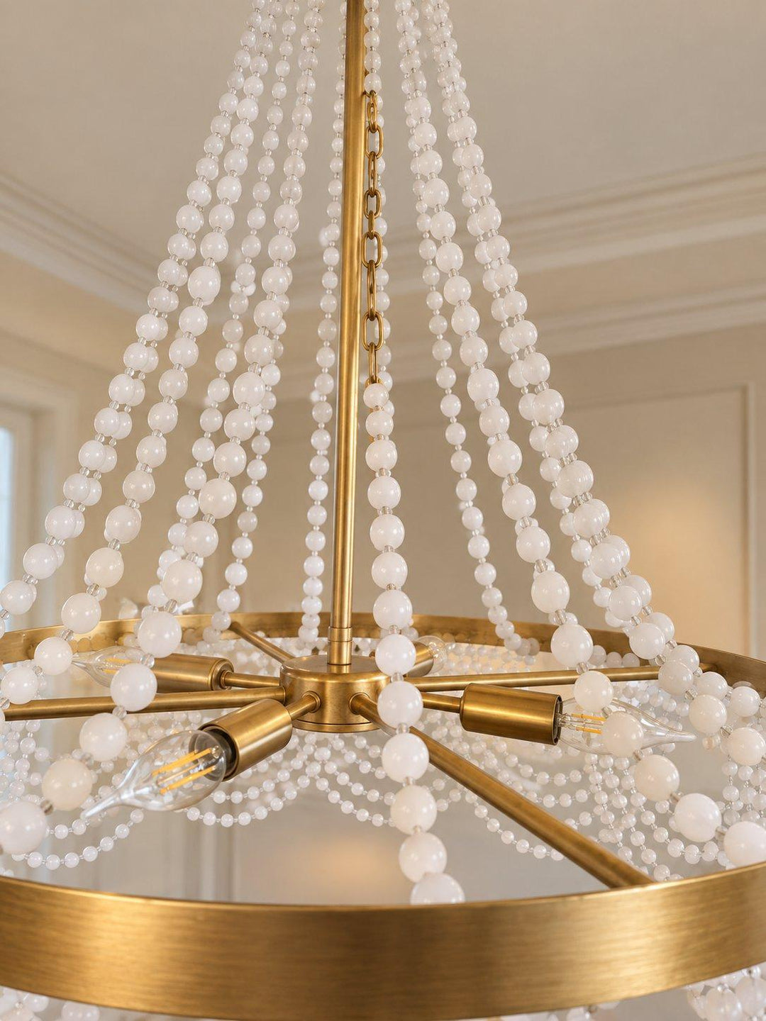 Perla Collection - Antique Gold Chandelier - Frosted Glass Beads