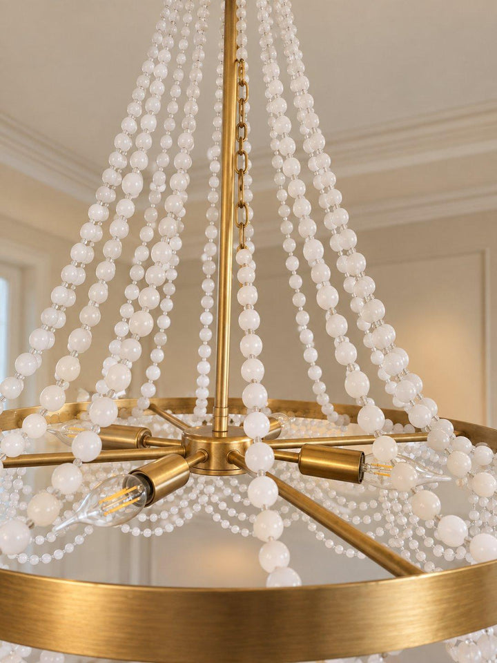 Perla Collection - Antique Gold Chandelier - Frosted Glass Beads