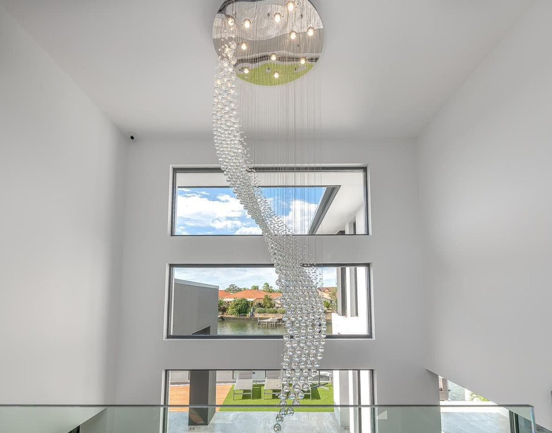 Contemporary Wave LED Chandelier - W:80cm H:260cm - Chrome - Designer Chandelier Australia