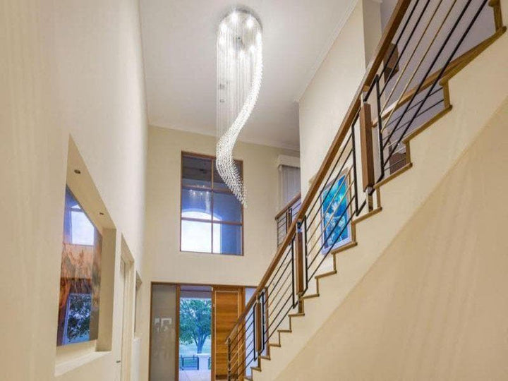 Contemporary Wave LED Chandelier - W:90cm H:400cm - Chrome - Designer Chandelier Australia