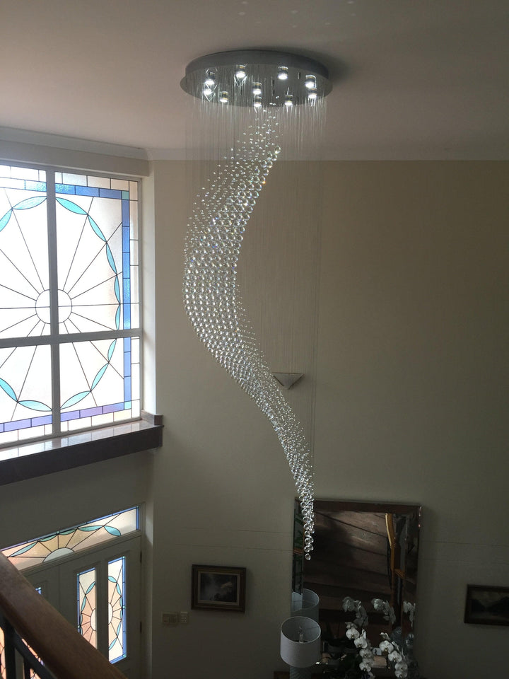 Contemporary Wave LED Chandelier - W:80cm H:260cm - Chrome - Designer Chandelier Australia