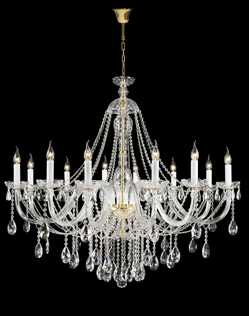 Bohemian Brilliance LARGE 12 Arm Single Tier Chandelier - GOLD - Designer Chandelier 
