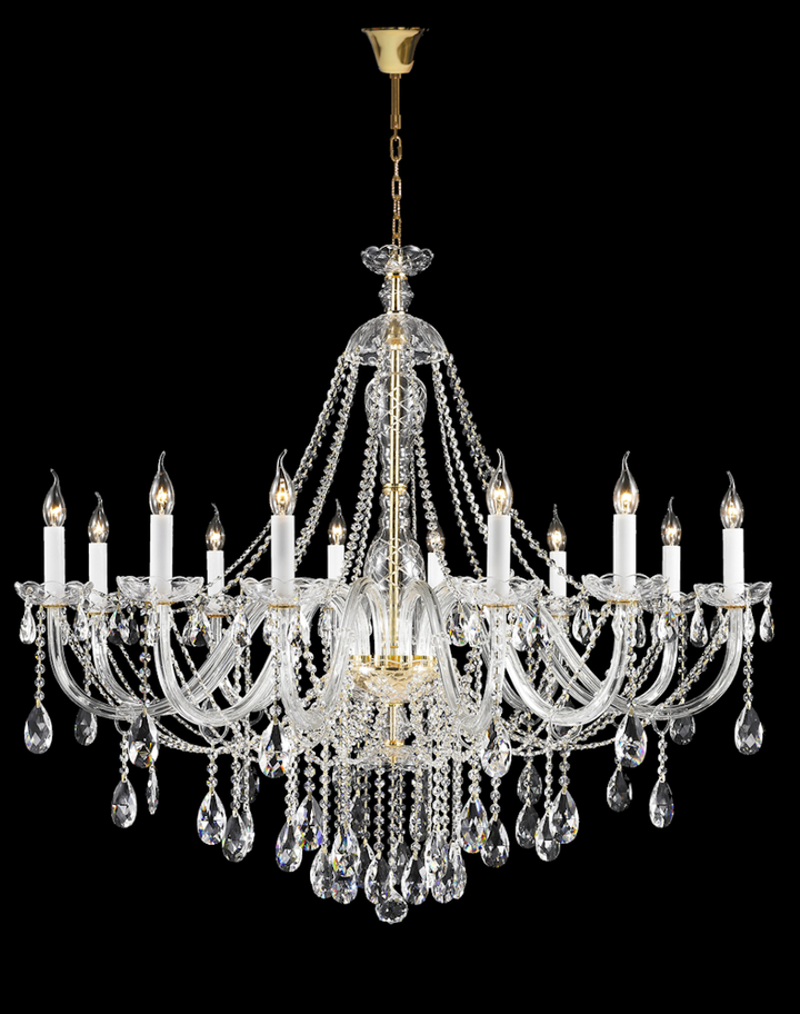 Bohemian Brilliance LARGE 12 Arm Single Tier Chandelier - GOLD - Designer Chandelier 