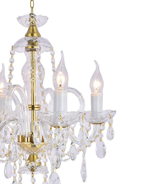 Bohemian Prague 4 Arm Crystal Chandelier - Brass Fixtures