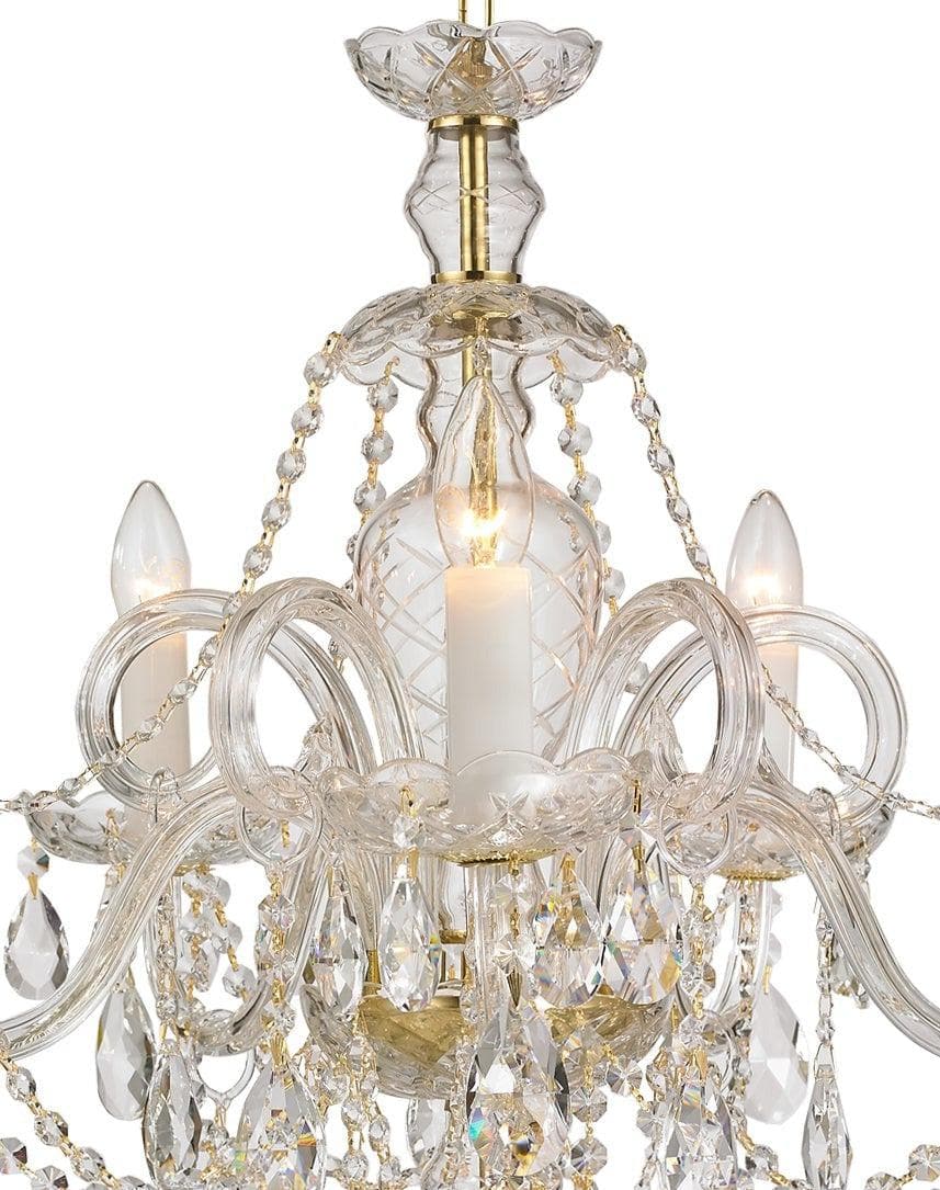Bohemian Prague 5 Arm Crystal Chandelier - Brass Fixtures - Designer Chandelier 