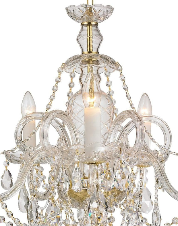 Bohemian Prague 5 Arm Crystal Chandelier - Brass Fixtures - Designer Chandelier 