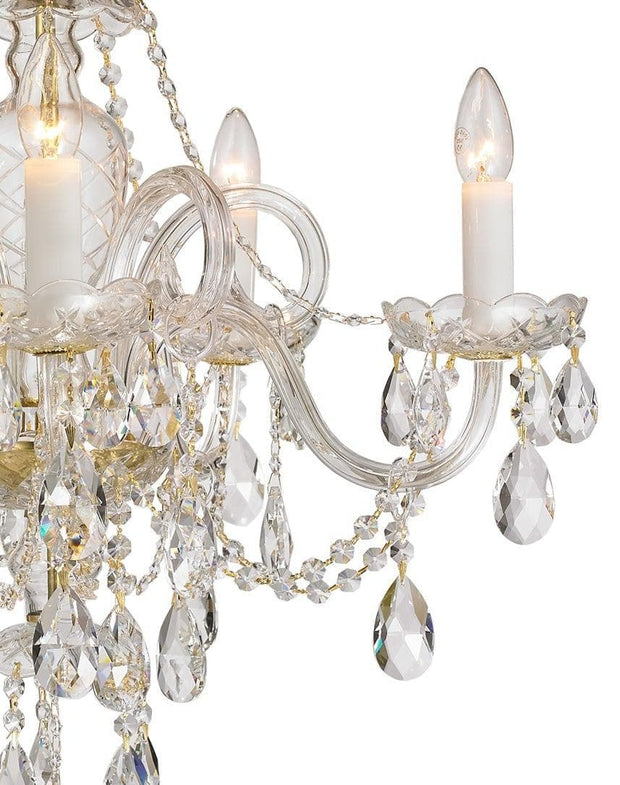 Bohemian Prague 5 Arm Crystal Chandelier - Brass Fixtures - Designer Chandelier 