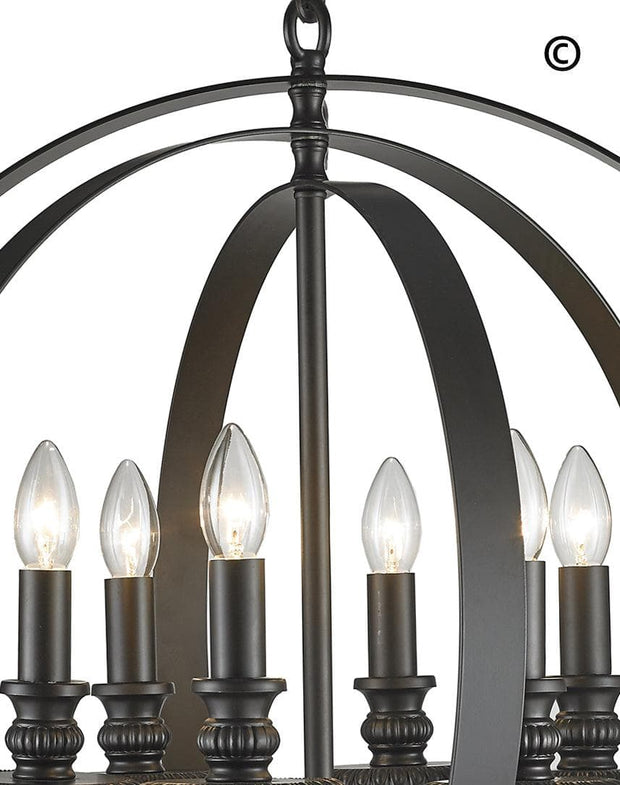 Hampton Orb - 6 Light - Dark Bronze - Designer Chandelier 