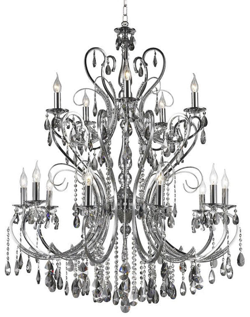 Designer Princess 15 Arm Chandelier - Smoke - W:100 H:130cm - Chrome