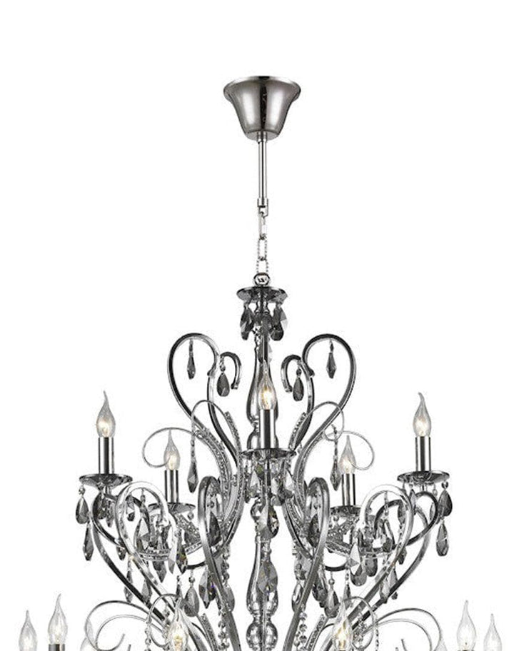 Designer Princess 15 Arm Chandelier - Smoke - W:100 H:130cm - Chrome