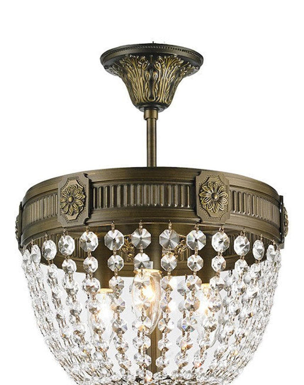 Regency Basket Chandelier - Antique Bronze Style - Flush Mount - W:30cm H:43cm