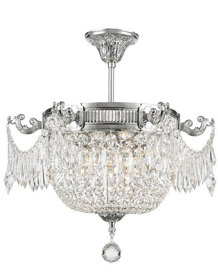 Regency Basket Chandelier - Chrome Finish - Flush Mount - W:46cm H:43cm
